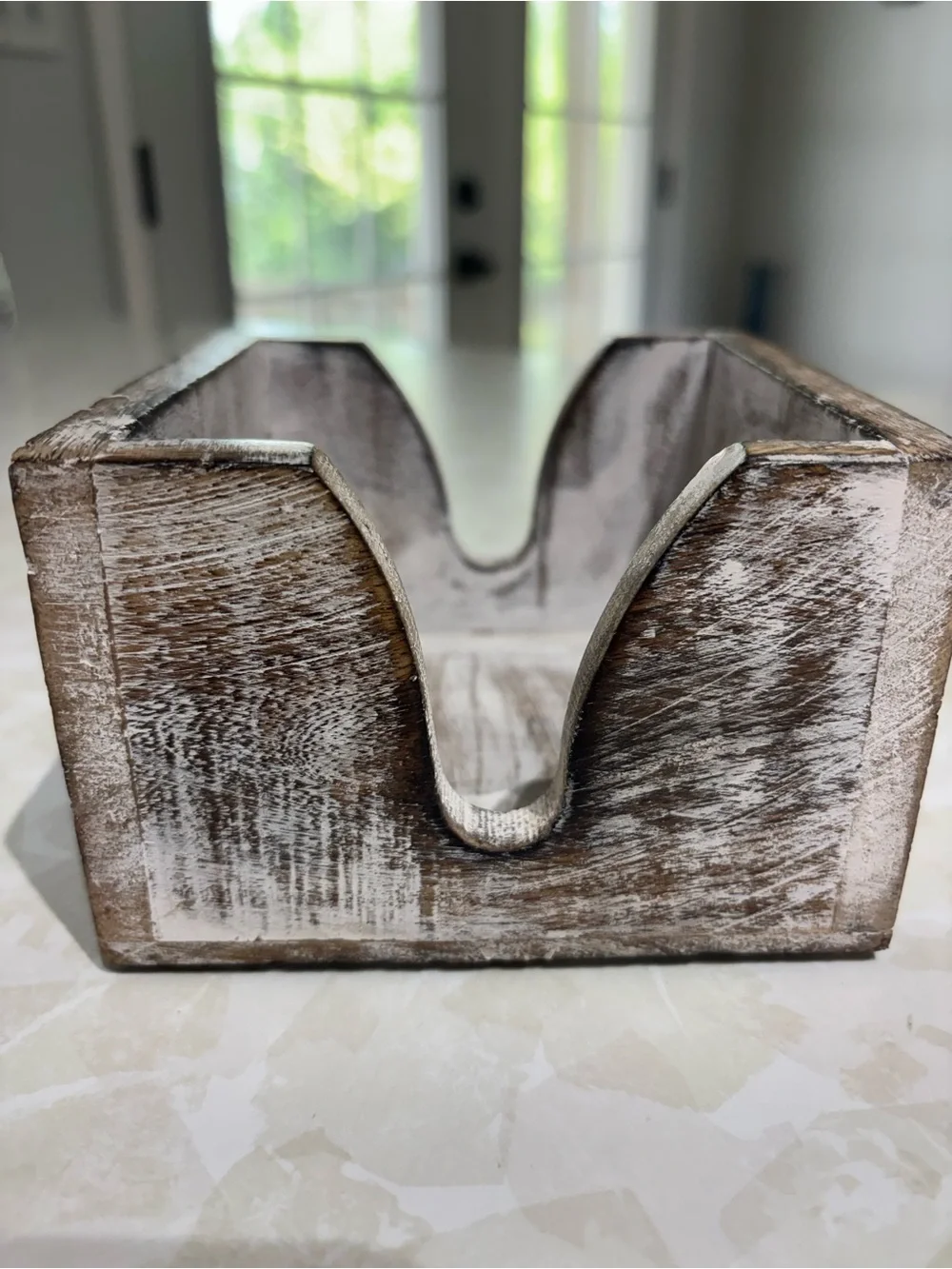 Rustic Carved Wooden Coaster Holder - Whitewashed Brown